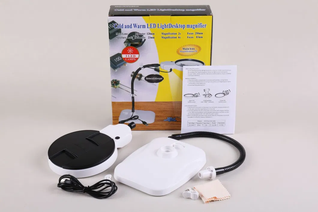 2.5X 6X Big Lens LED Table Magnifier Desktop Magnifying Glass with USB Cable