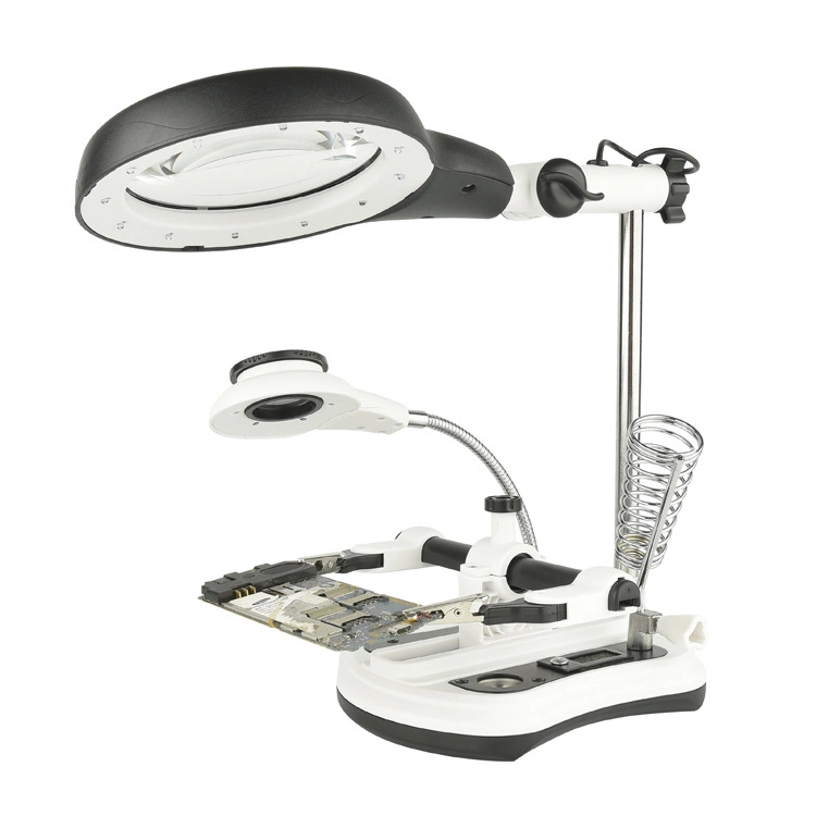 Professional Big Lens Helping Hand Magnifier LED Auxiliary Clip Desk Lamp Magnifier for Repairing PCB DIY Soldering Work