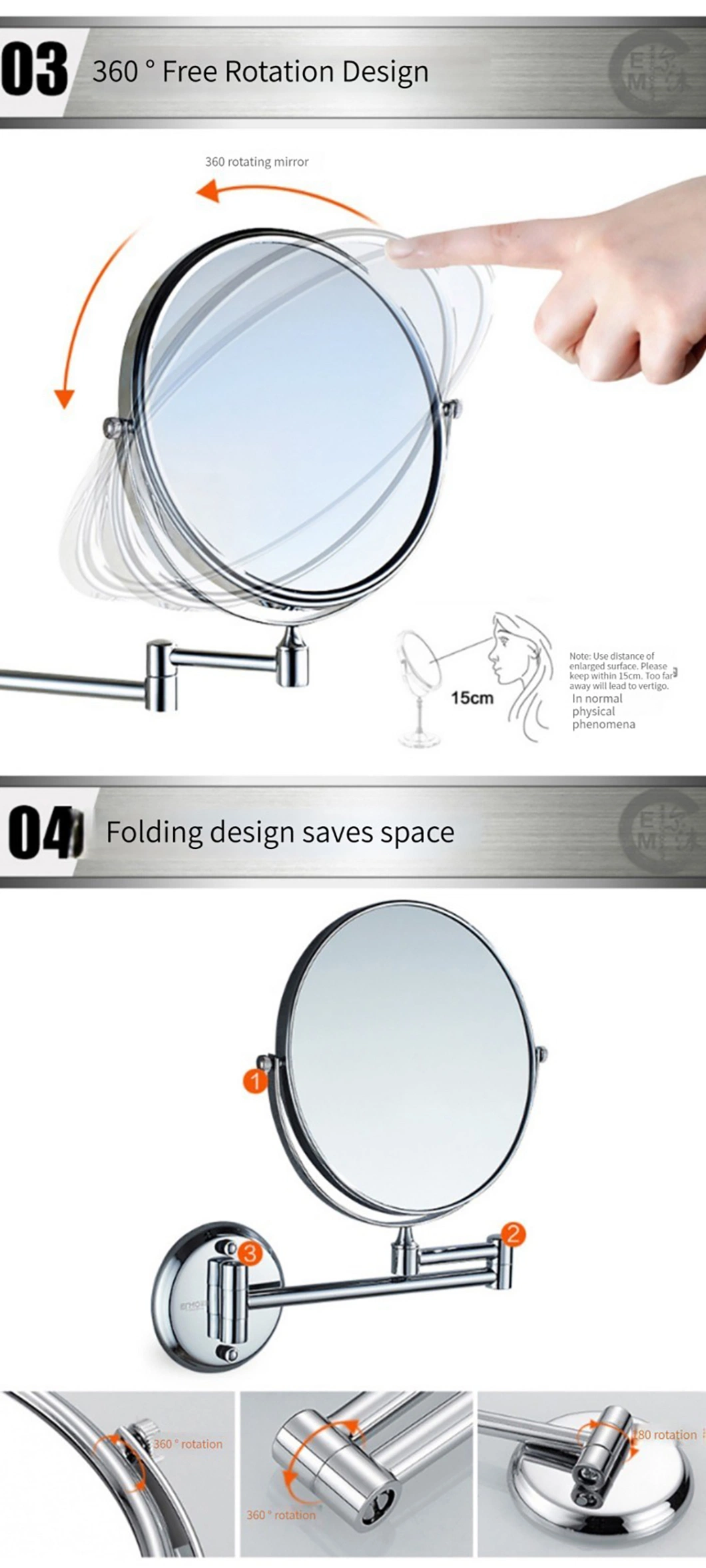 Folding Convenient Round Bathroom Mirror Makeup Mirror Shaving Mirror
