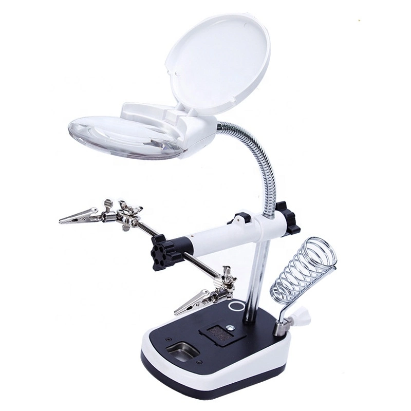Multi-Functional Welding LED 5X 11X Helping Hand Magnifier Repair Component Auxiliary Clamp Alligator Clip Stand