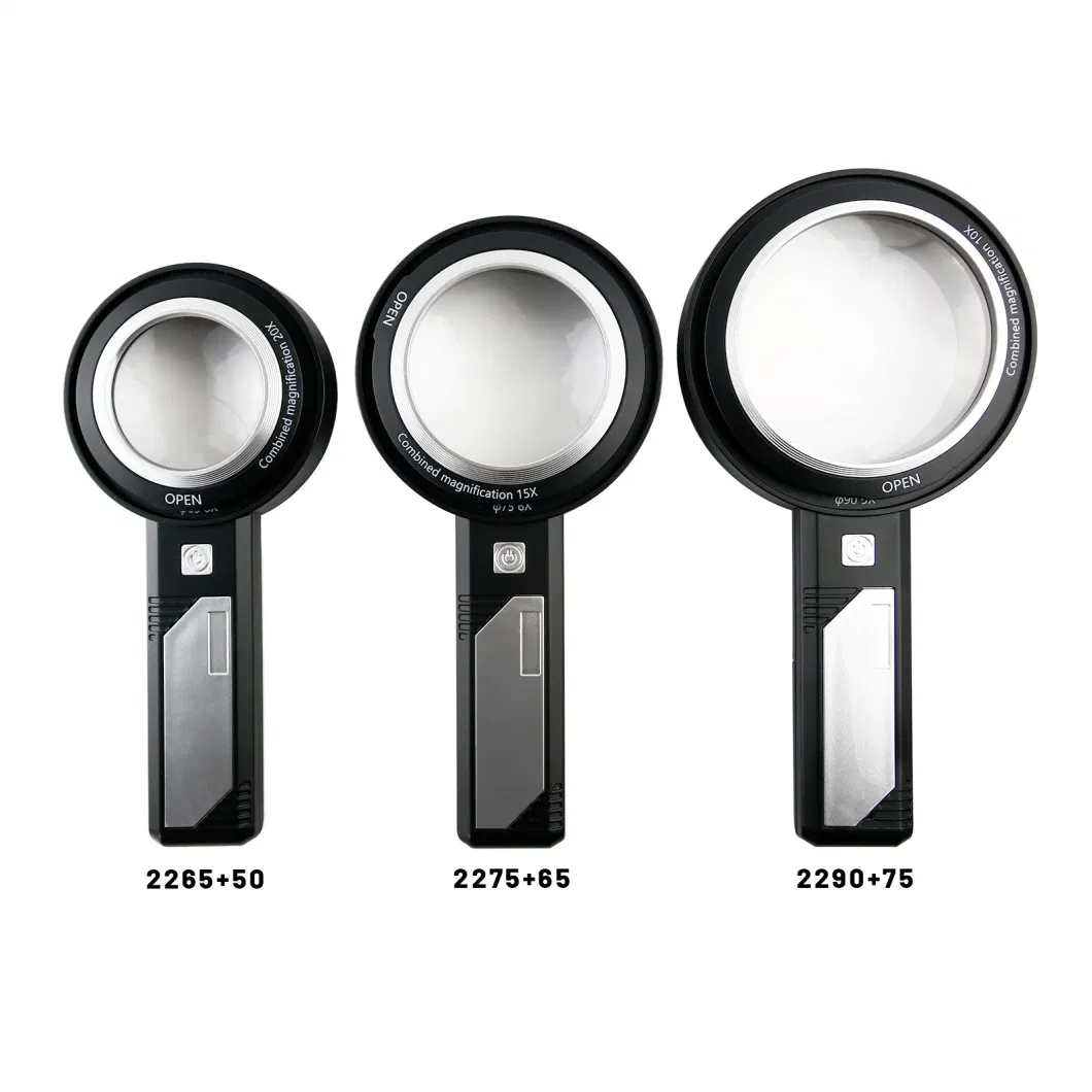 New 2 in 1 LED Handheld Magnifier Magnifying Glass with LED Light 90+65mm