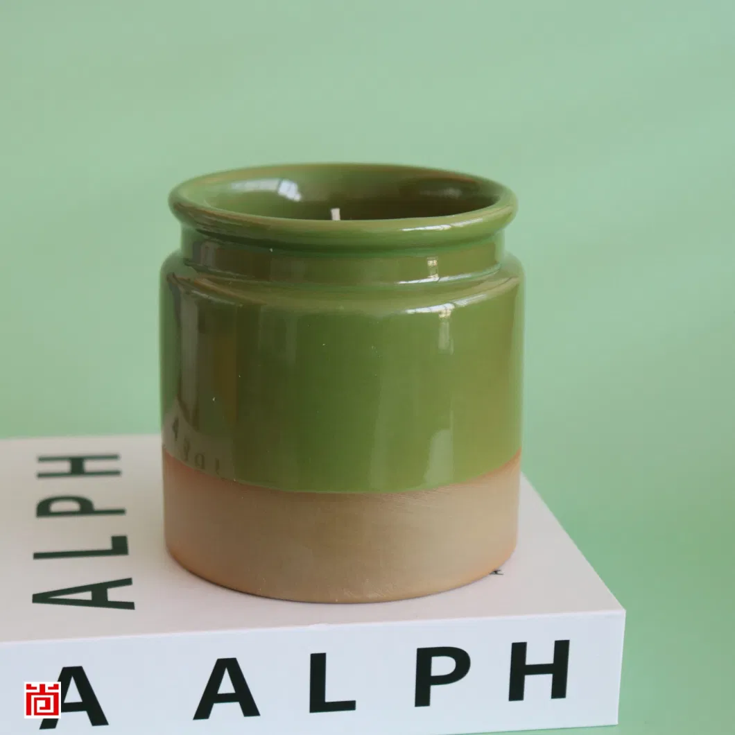 Ceramic Votive Candle Holder with Green and Brown Columns