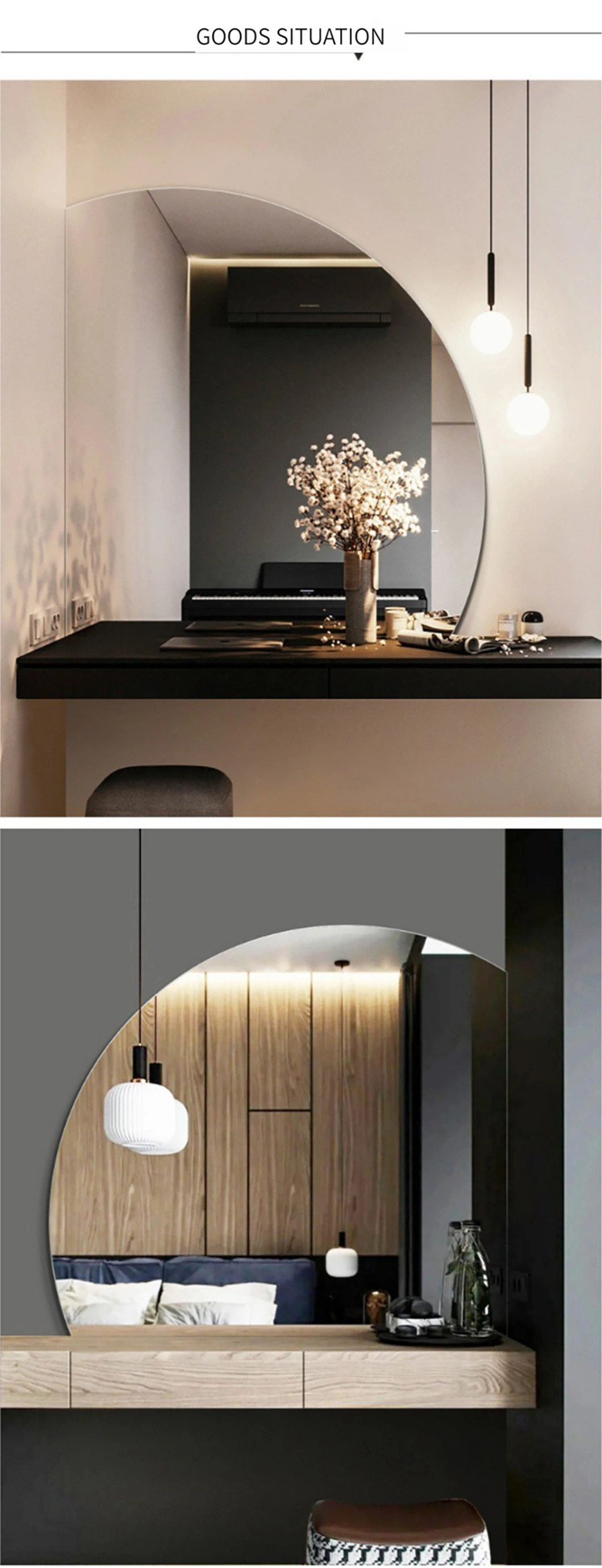 Modern Smart LED Mirror Touch Control Hotel Vanity Half Round Bathroom Mirror with Light