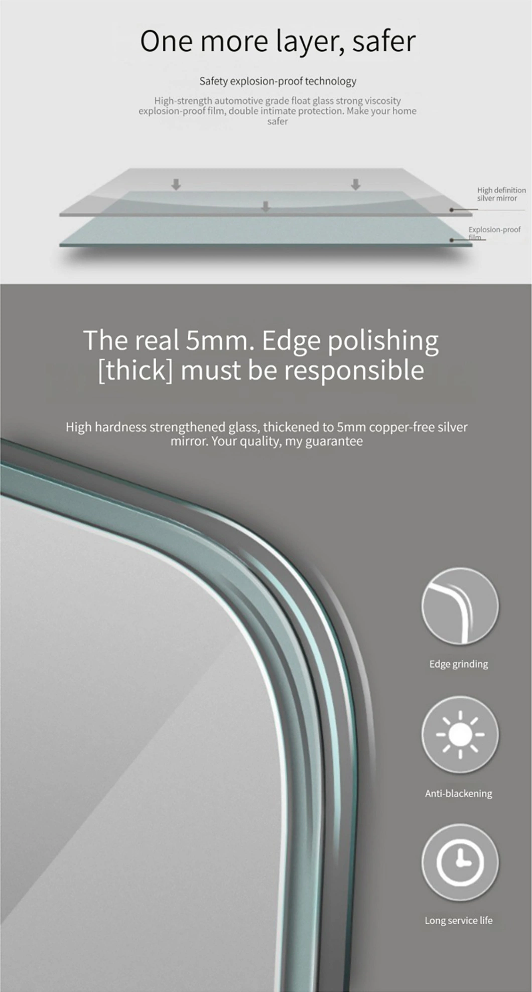Modern Smart LED Mirror Touch Control Hotel Vanity Half Round Bathroom Mirror with Light