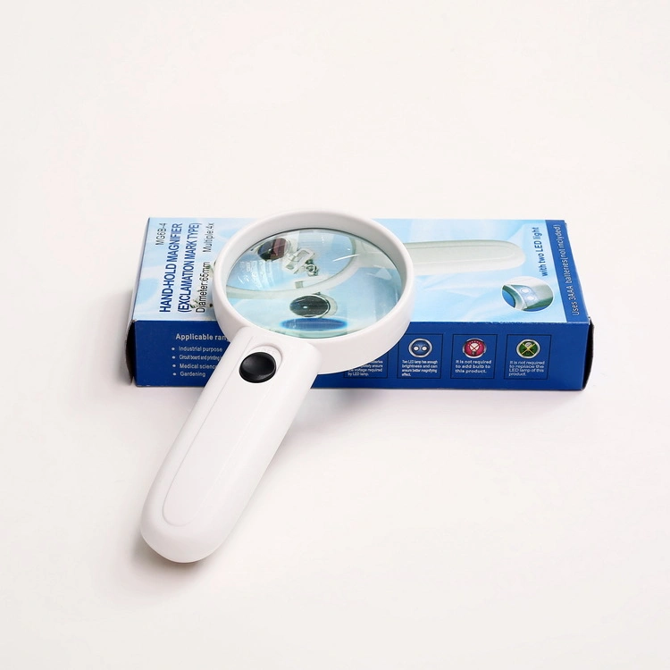 High Quality White Plastic Handheld Pocket LED Magnifier Jewelry Magnifying Glass Loupe