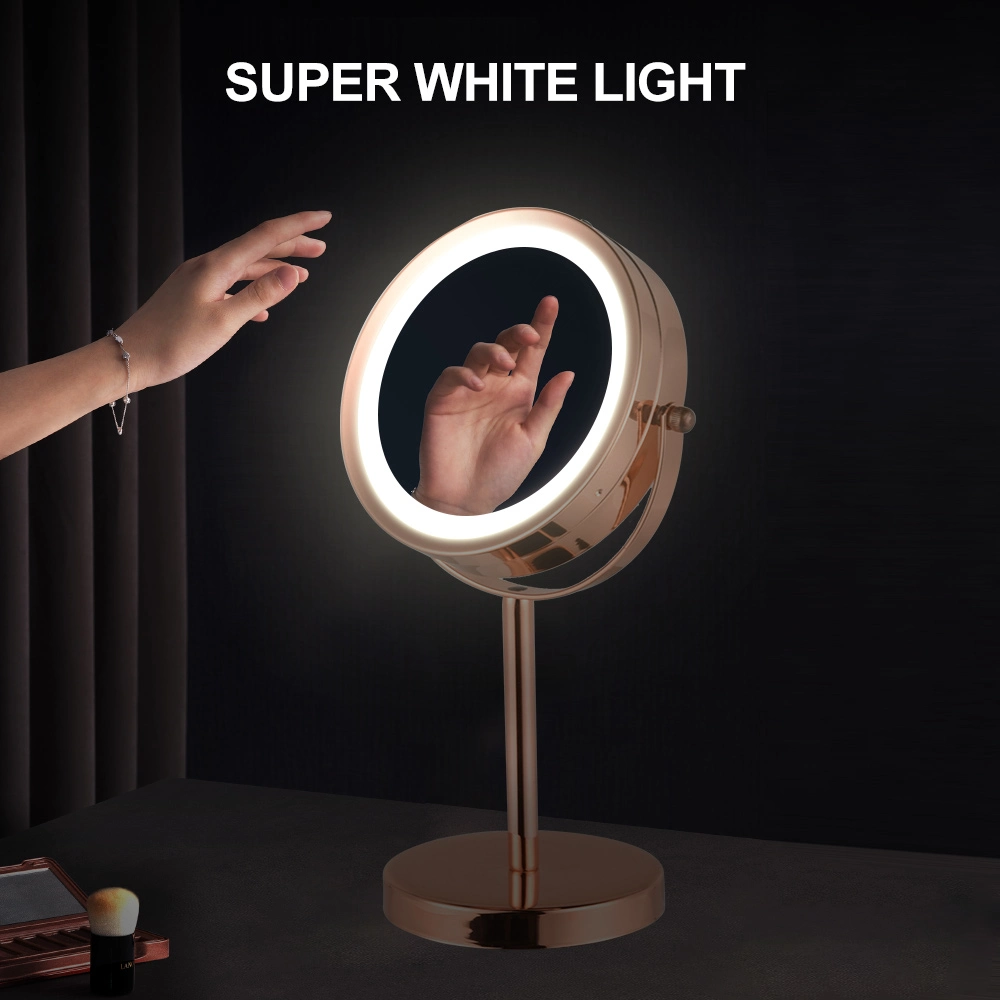 6 Inch 7 Inch Metal Round Shape Double Sides LED Makeup Mirror