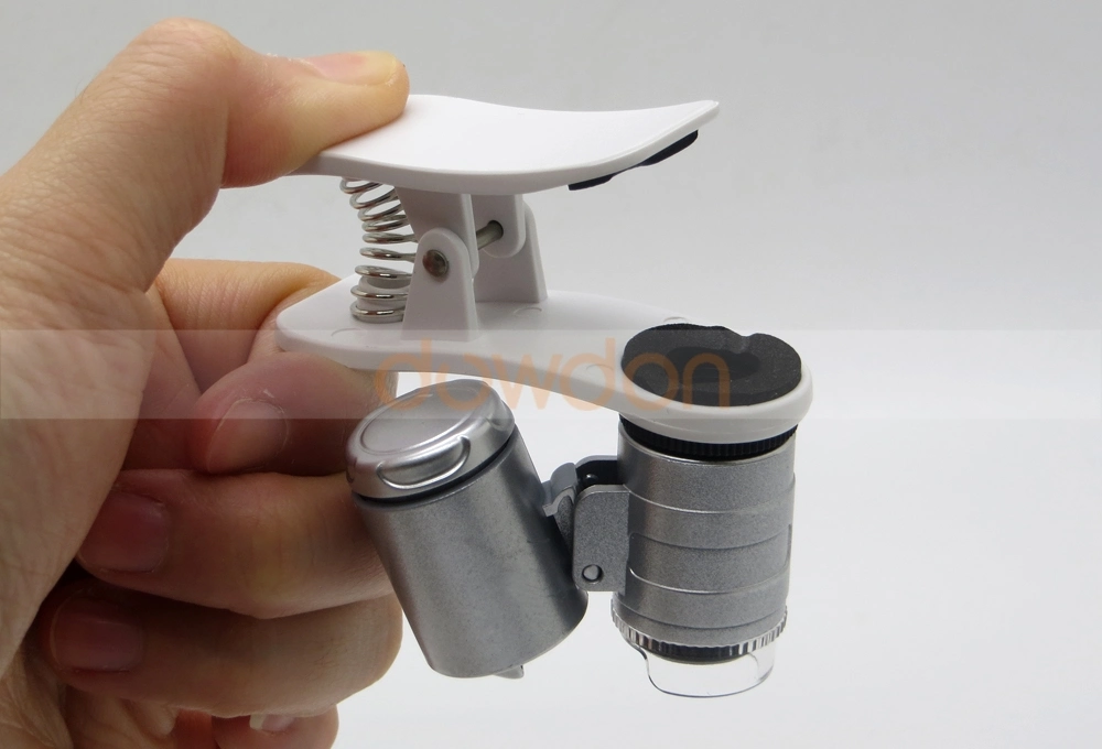 60X Universal Mobile Phone Clip LED Microscope Magnifier with UV Currency Detector Flashlight