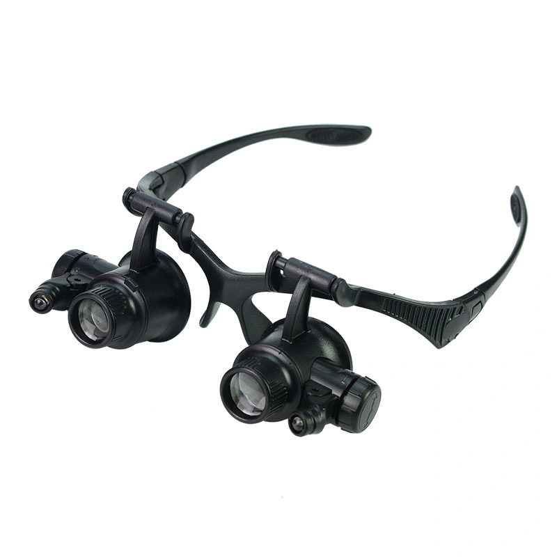 Double Eye Watch Repair Magnifier Jewelry Magnifying Eye Glasses Loupe Lens LED Light