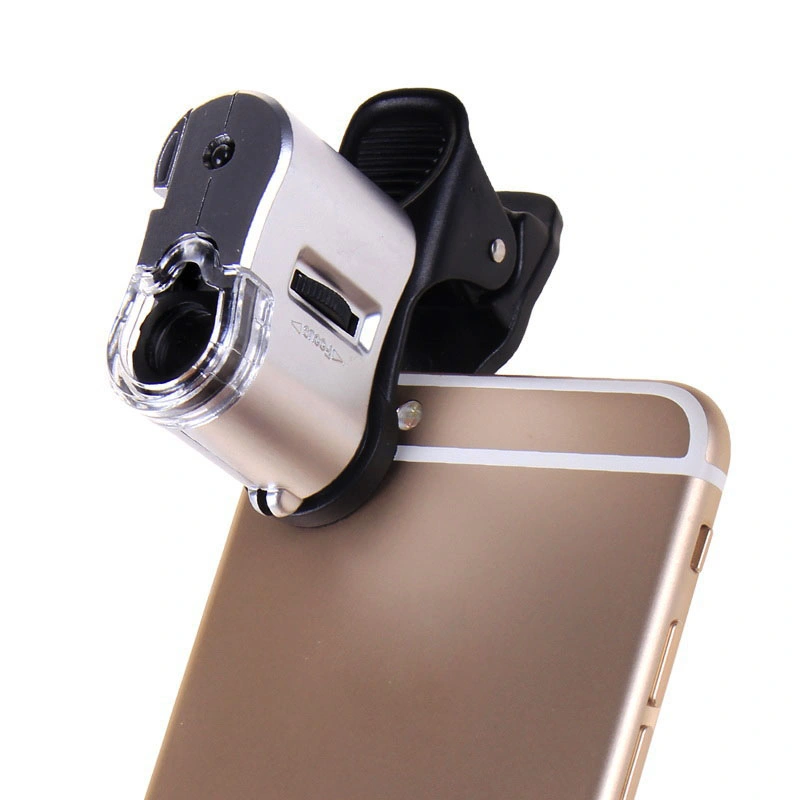 Pocket Clip Cell Phone Magnifying Glass 60X LED Light Microscope with Money Detector