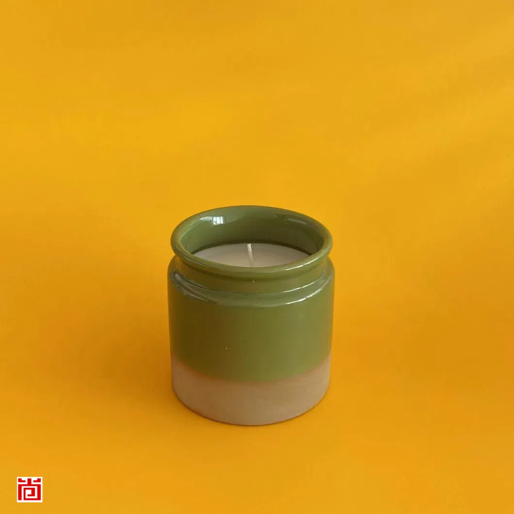 Ceramic Votive Candle Holder with Green and Brown Columns