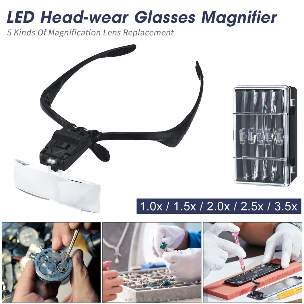 Headband Magnifying Glass Loupe Eye Repair Magnifier 2 LED Light