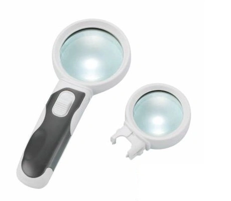 Interchangeable 2.5X/6X Handheld Magnifier 2 LED Magnifying Glass (BM-BG2007)