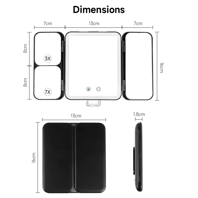 Trifold Makeup Mirror with Lights 1X 3X 7X Magnification Touch Control with Dual Power Supply