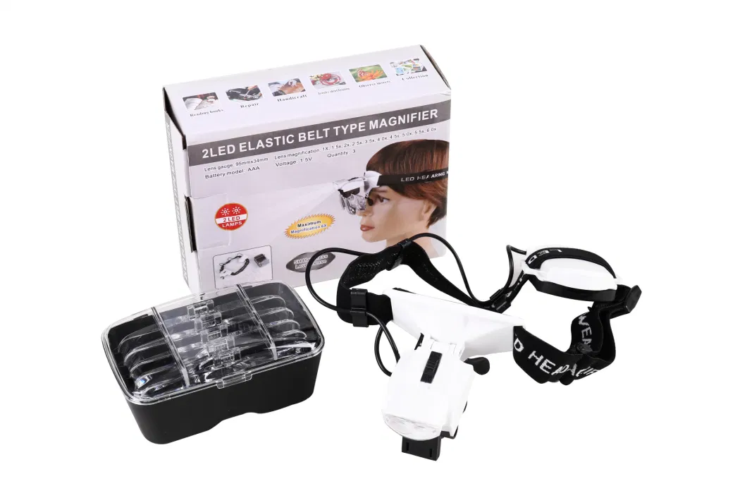 Factory New Hands Free Head Mount 2LED Head Wearing Eyeglass Magnifer for Close Work, Jewelry, Watch Repair, Arts, Craft, Reading