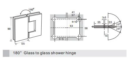 Glass to Glass Straight Corner 180&deg; Glass Door Shower Hinge with 85&deg; &amp; 90&deg; Pin Adjustable Function Chrome Finished