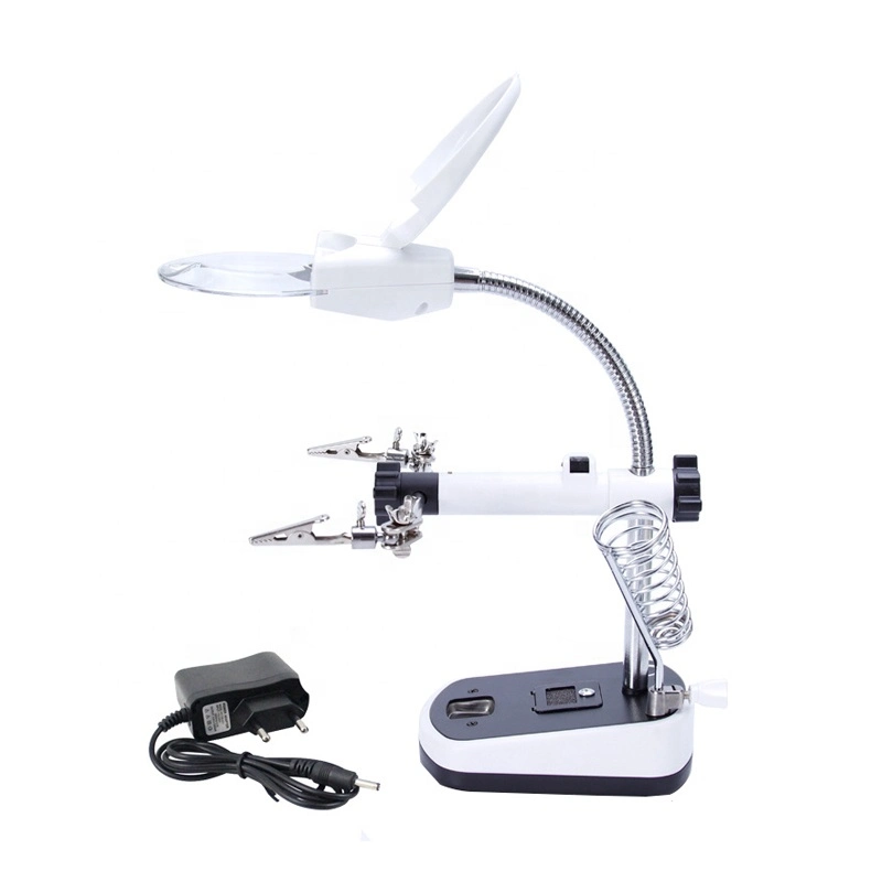 Multi-Functional Welding LED 5X 11X Helping Hand Magnifier Repair Component Auxiliary Clamp Alligator Clip Stand
