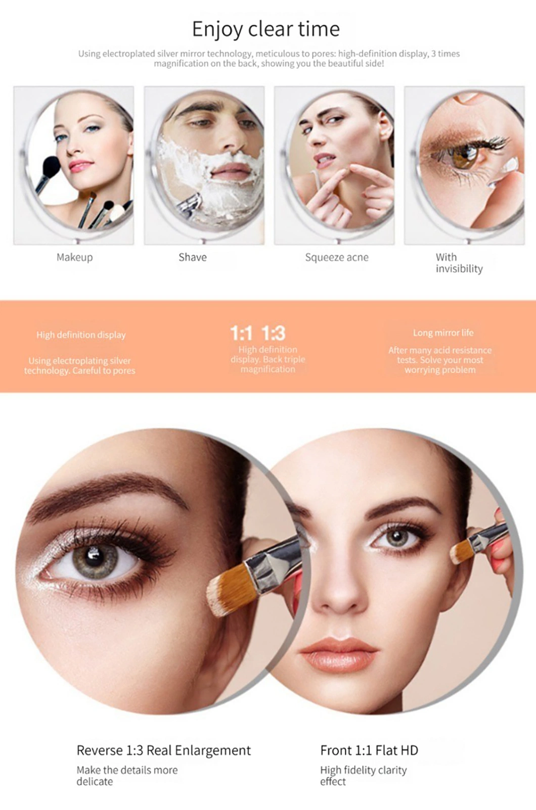 Folding Convenient Round Bathroom Mirror Makeup Mirror Shaving Mirror