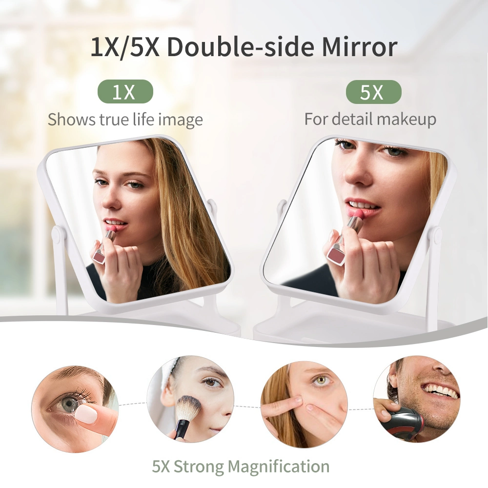Hot Product 1X5X Magnifying Frame Girls Soft Rubber Touch Rectangular Shape Makeup Cosmetic Desktop Table Mirror