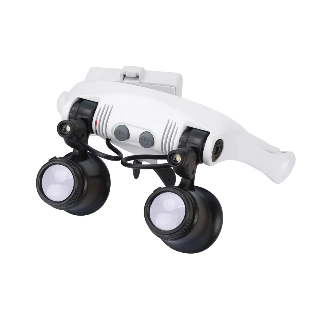 10X-15X-20X-25X LED Eyeglass Headband Visor Magnifier with LED Light Magnifying Glass 4 Lens (BM-MG3025)