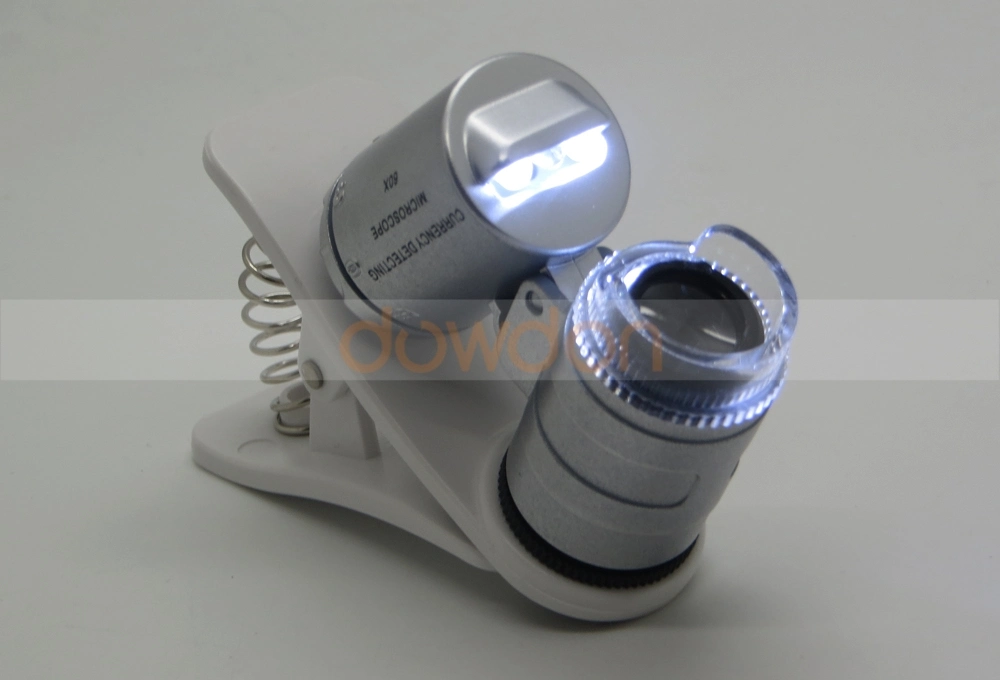 60X Universal Mobile Phone Clip LED Microscope Magnifier with UV Currency Detector Flashlight
