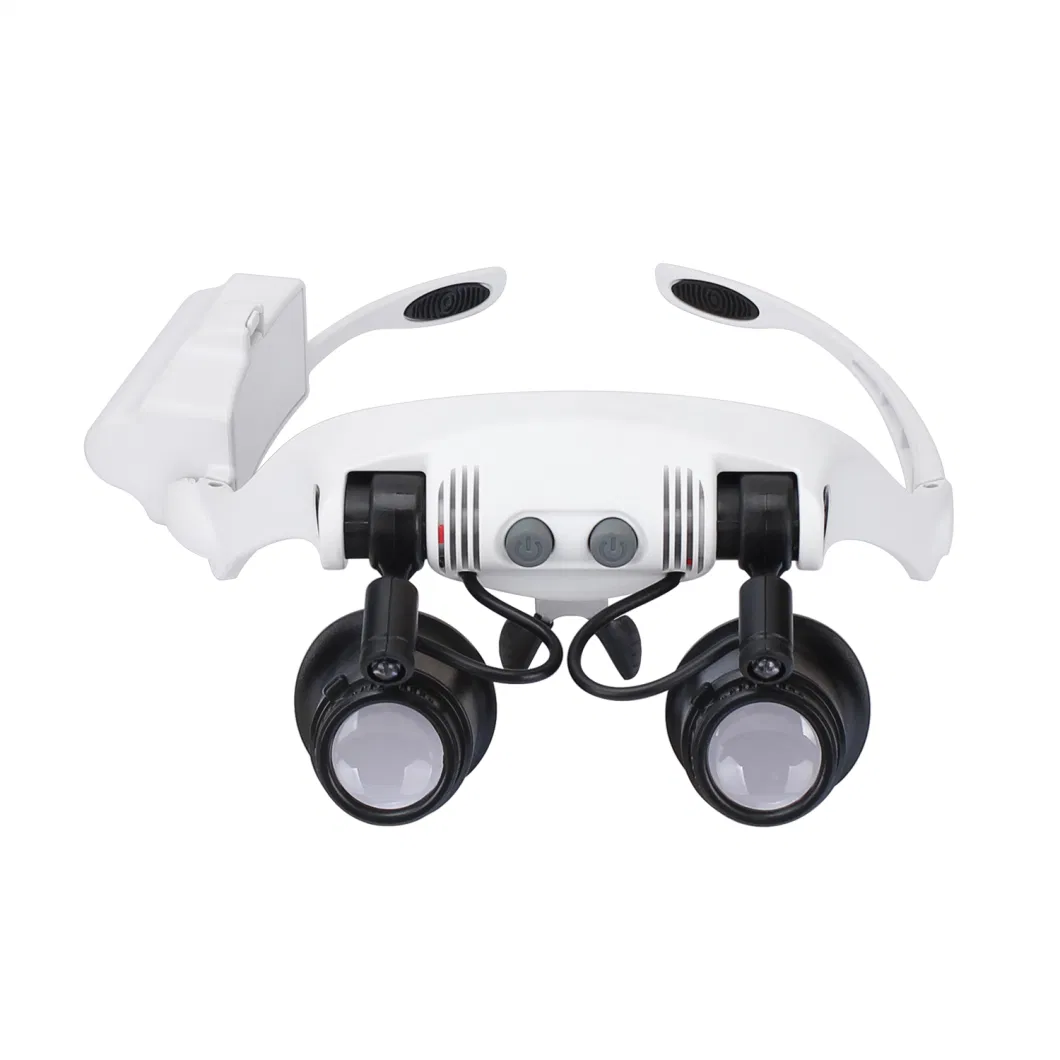 10X-15X-20X-25X LED Eyeglass Headband Visor Magnifier with LED Light Magnifying Glass 4 Lens (BM-MG3025)