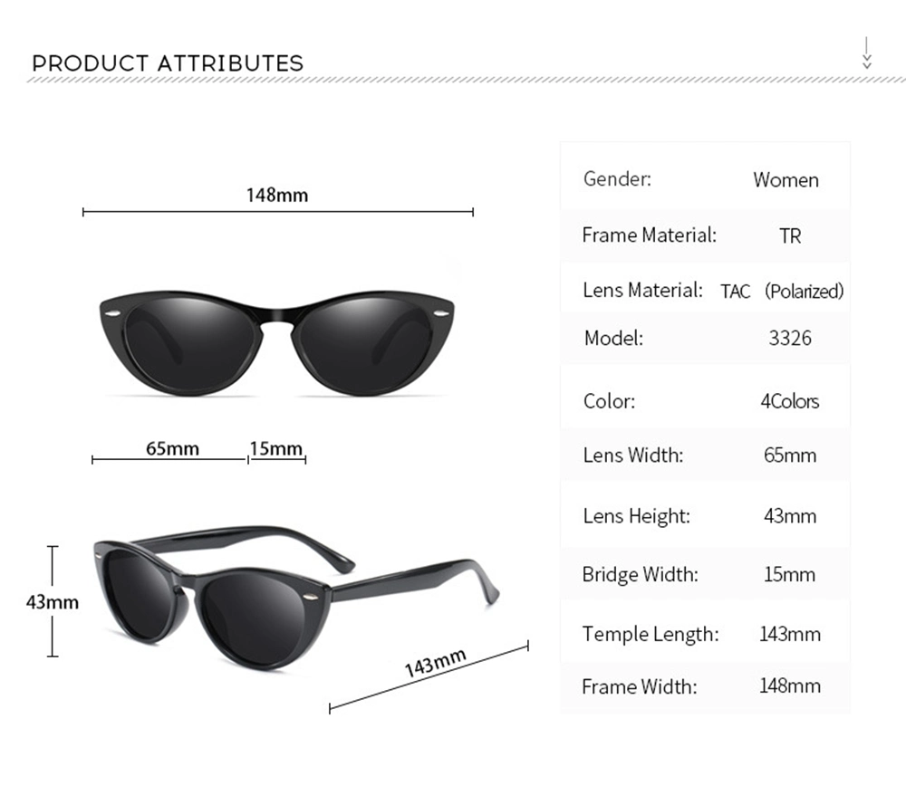Fashion Multicolor Polarized Tr90 Cat Eye Sunglasses 3326