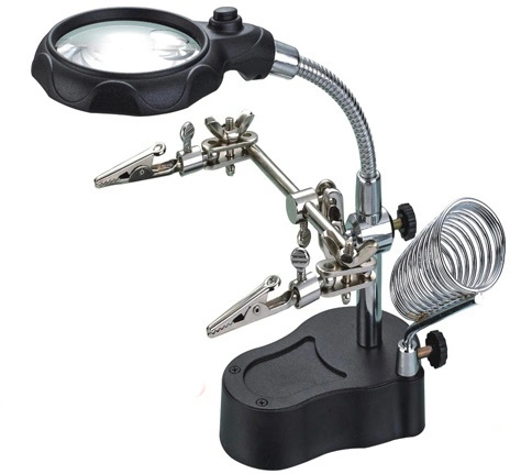 Illuminated Desktop Magnifier Lamp Helping Hand Alligator Clip Stand (BM-MG2053)