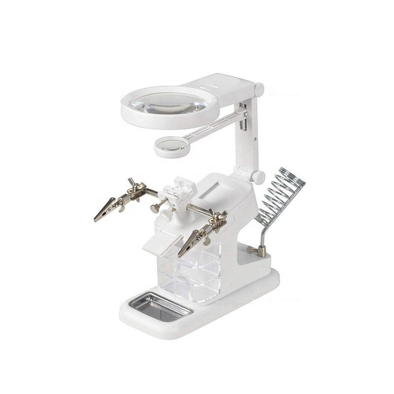 3X 4.5X 25X LED Helping Hand Magnifier with Drawer Alligator Clip Stand Multi-Functional Welding