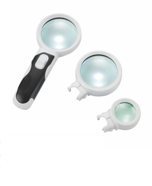 Interchangeable LED Acrylic Magnifying Glass Illuminated 3 Lens Magnifier (BM-BG3002)