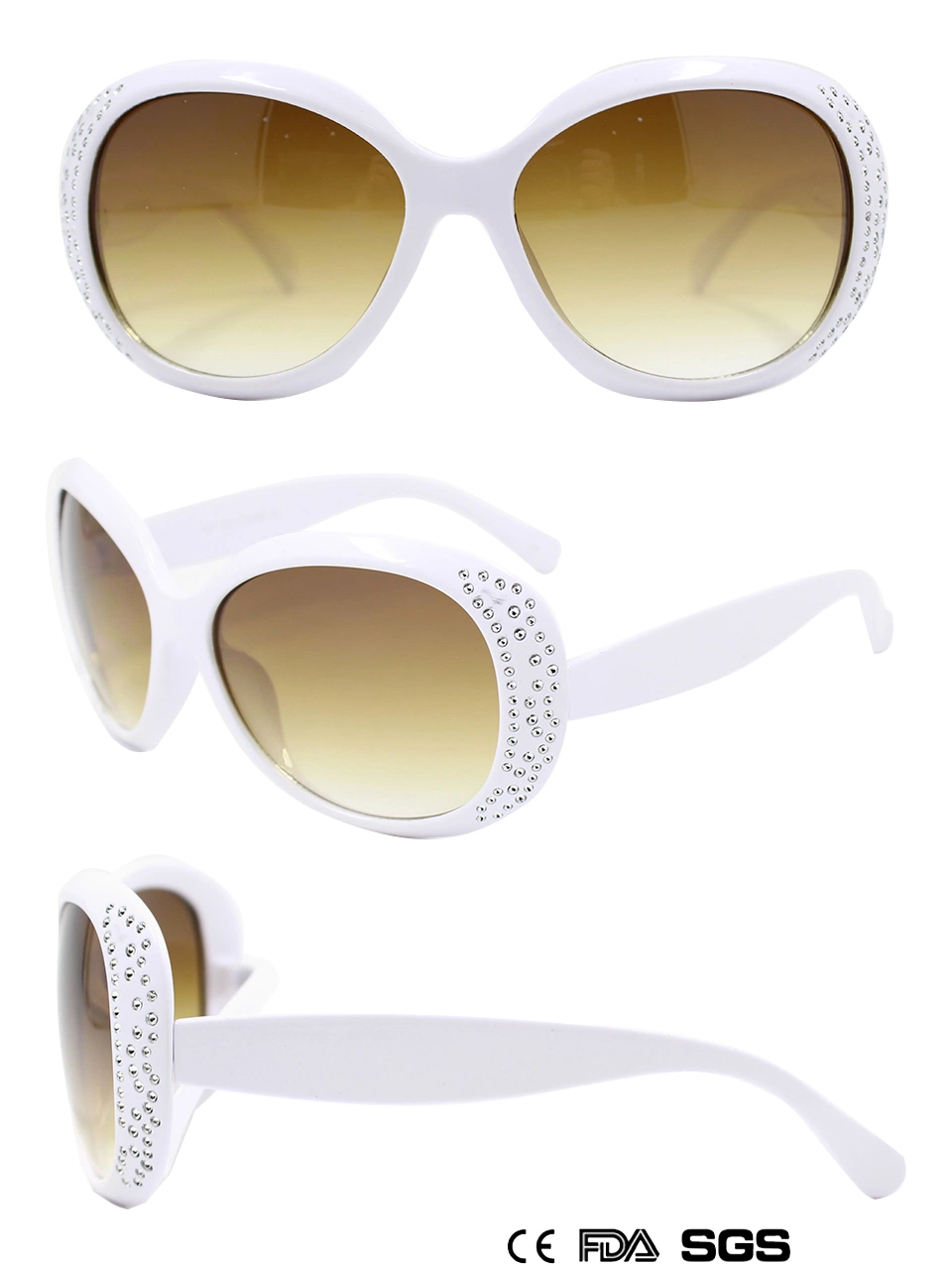 Lady&prime;s Egg Frame with Diamond White Framed Sunglasses (M11065)