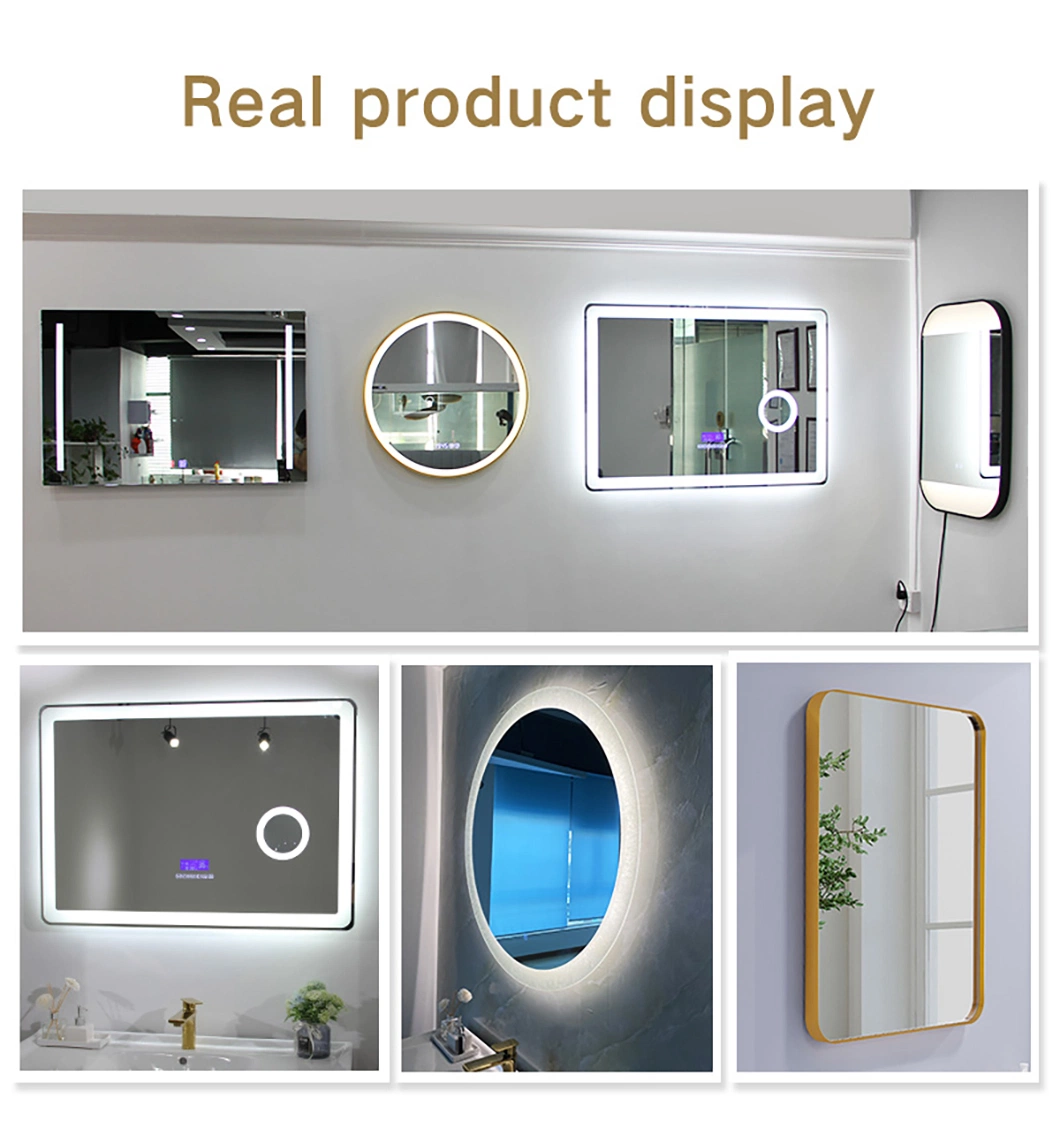Round Environmental Mirror Frame Wall Hanging Time Display Glass Smart Bath Mirrors with LED Lights