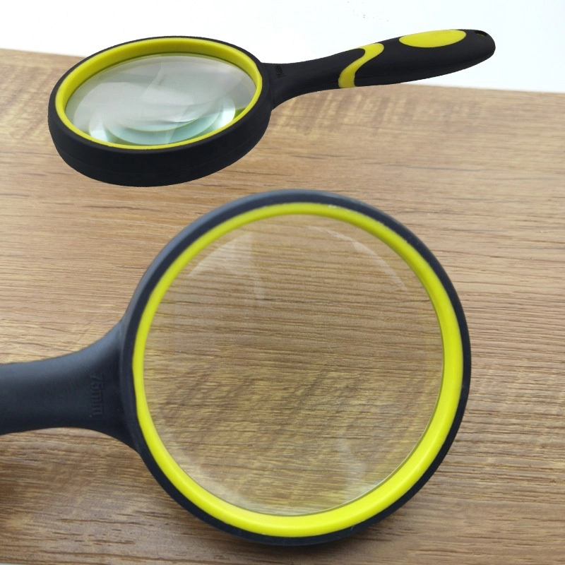 75mm Anti-Skid 10 Times Rubber Reading Magnifying Glass for Supermarket