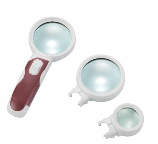 Interchangeable LED Acrylic Magnifying Glass Illuminated 3 Lens Magnifier (BM-BG3002)