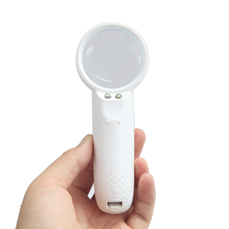 Hot Selling White Plastic Handheld Pocket LED Magnifier Jewelry Magnifying Glass Loupe