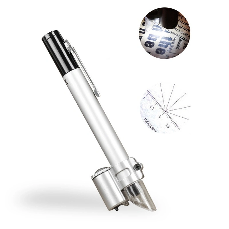 100X Mini Pocket Pen Microscope Jewelry Loupe with LED Light