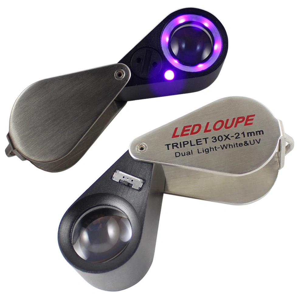 LED Light 30X Loupe with UV Jewelry Loupe Magnifier with LED&UV Lights Magnifying Glass for Jewellery Identification
