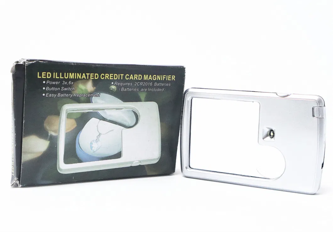 Business Card Portable Double Magnifier with LED Light Mg4b-3 HD Plastic Lenses