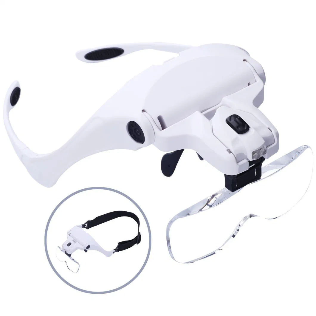Hands Free Head Mount 2LED Head Wearing Eyeglass Magnifer for Close Work, Jewelry, Watch Repair, Arts, Craft, Reading