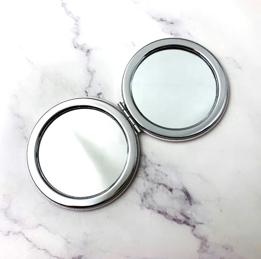 PU Round Pocket Mirror Personalized Folding Magnifying Makeup Mirror Cosmetic Custom Logo PU Round Compact Mirror