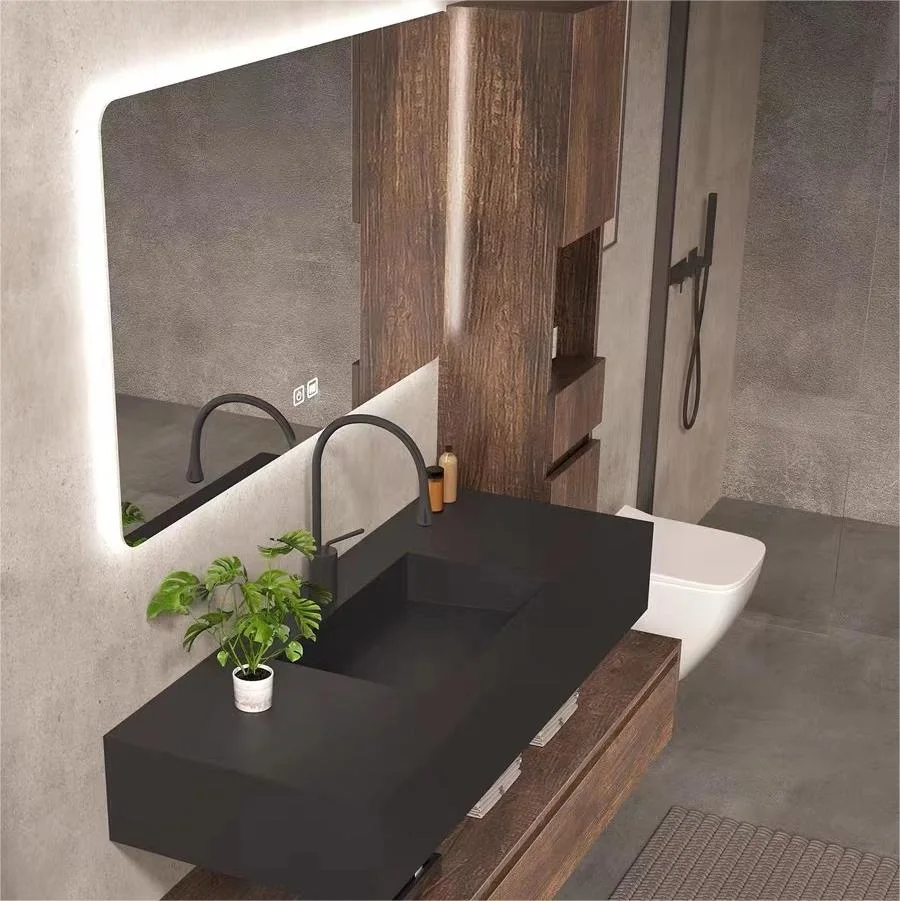 Modern Touch Screen Backlit LED Bath Mirrors Smart Antifog Vanity Wall Glass Bathroom Mirror with LED Light Half Moon Mirror