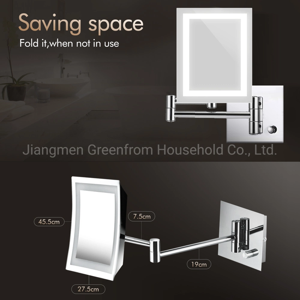 Rectangular Double Sides Wall Mounted Foldable LED Bathroom Makeup Mirror