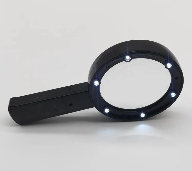 Black Plastic Hand-Held Magnifying Glass with 6LED Lamp Portable Magnifying Glass Reading Magnifying Glass