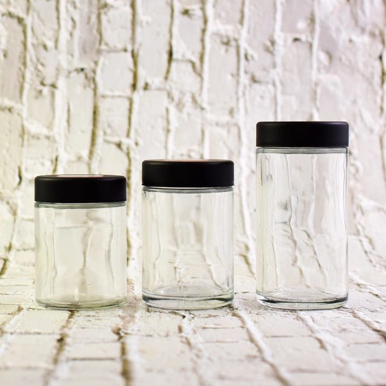 Matt Black Glass Jars Magnifying Lid Jar Child Proof 3.5g Flower Smell Proof Airtight Child Resistant Packaging