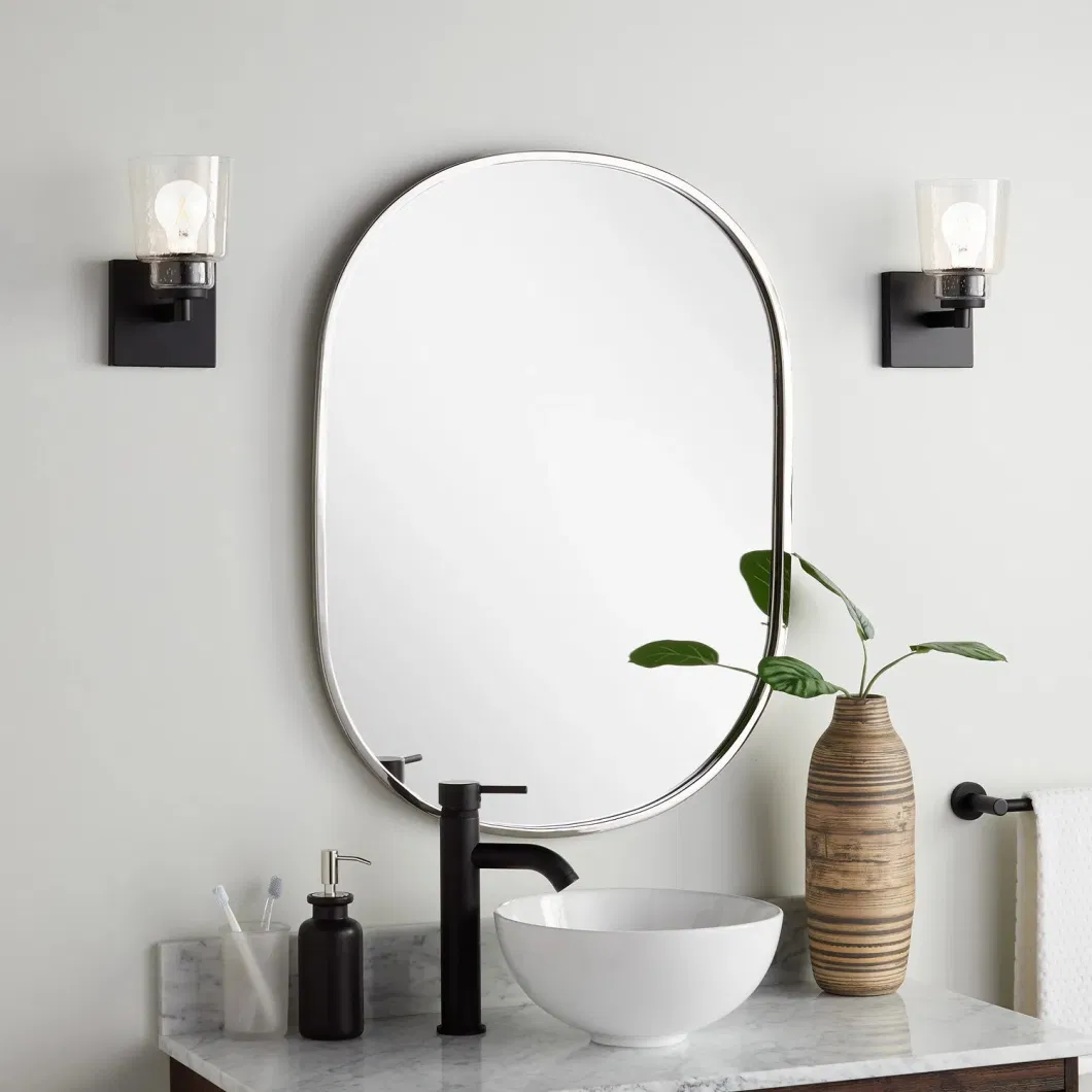 Ortonbath Oval Shape Aluminum Framed Rotating Bathroom Mirror Wall Mounted Make up Foldable Mirror Washstand Mirror