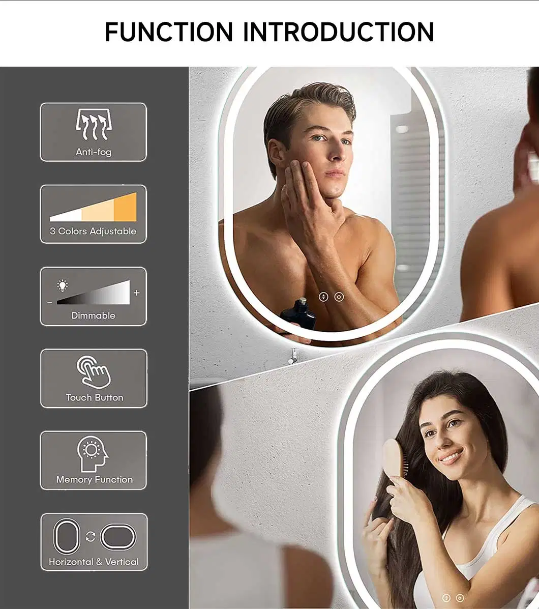 Hot Seller Rectangle Backlit Touch Screen LED Bathroom Mirror Smart LED LED Mirror Customized Furniture Mirror for Bathroom