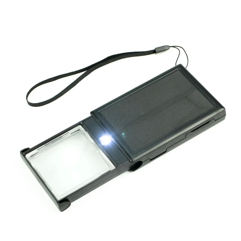 Pocket Square Lens Slide out Card Magnifier Magnifying Glass with LED Light