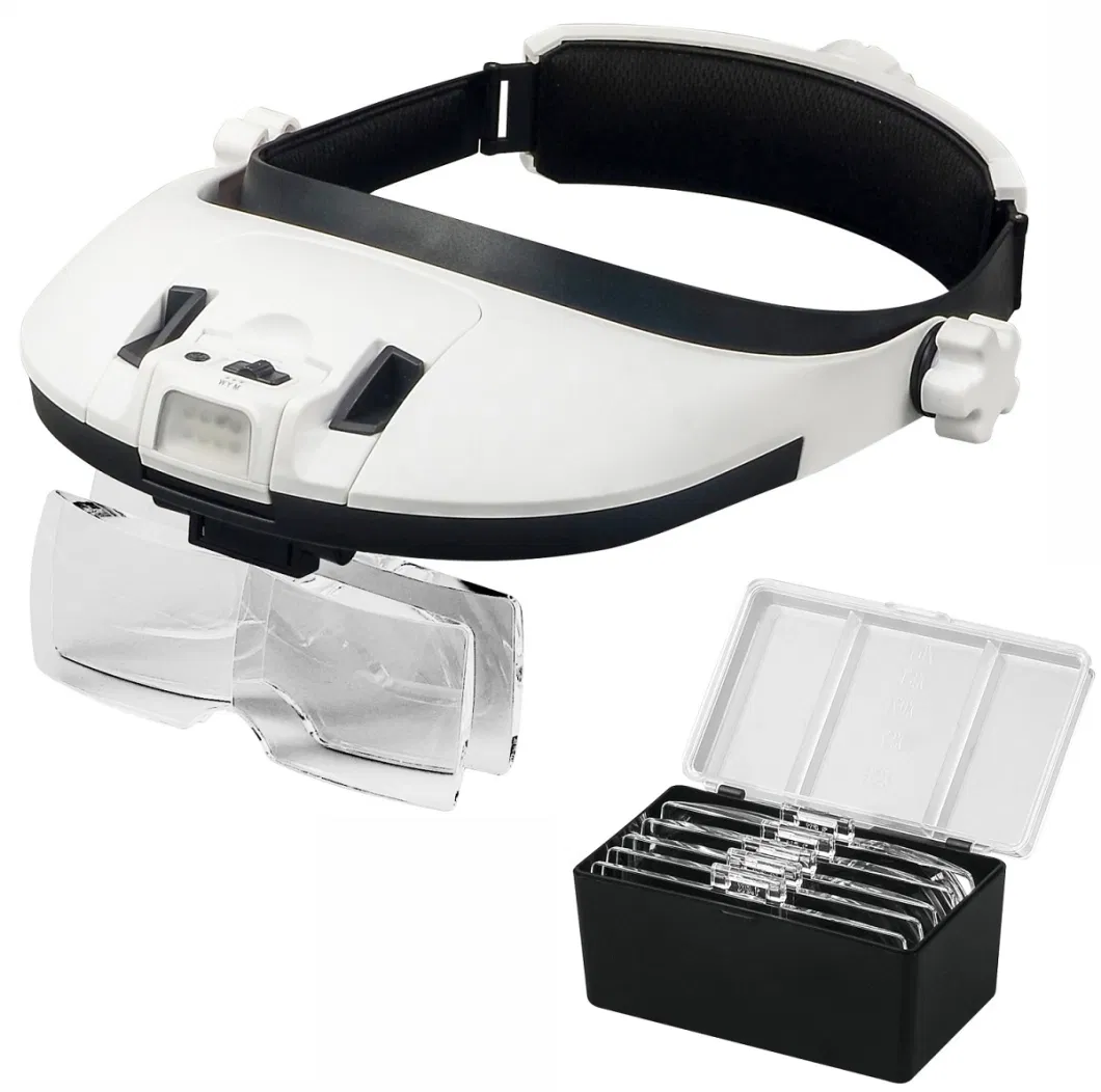 Big Lens Headband Magnifier Head Mount Magnifying Glass with Light Hands Free 8 LED Magnifier with Cold and Warm Light