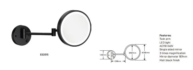 Hotel Custom Durable Black 4X Magnifying Makeup Mirror