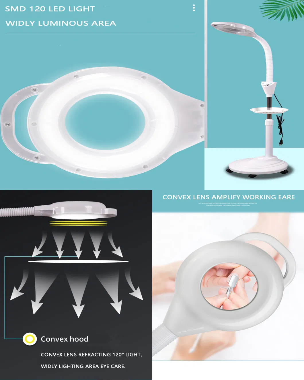 Wholesale High Quality Beauty Magnifier Lamp for Tattoo Eyelash Extension with Movable Base Beauty Salon LED Magnifying Light