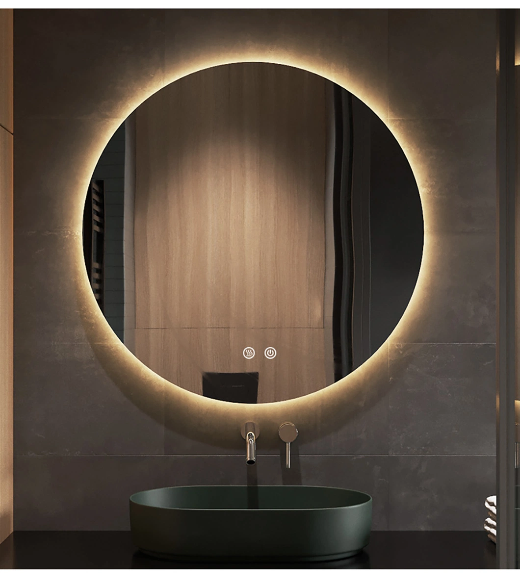 Round Environmental Mirror Frame Wall Hanging Time Display Glass Smart Bath Mirrors with LED Lights